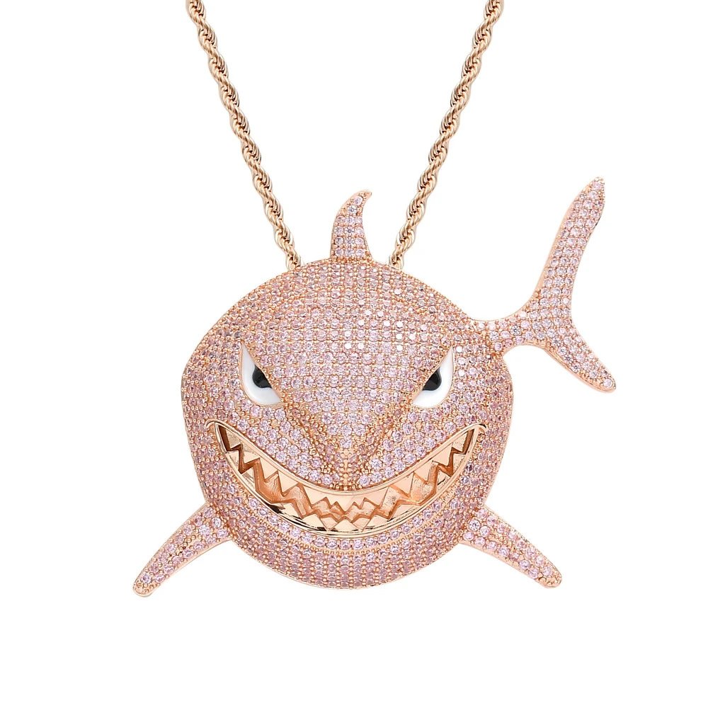 鲨鱼玫瑰金粉锆+3mm*60cm不锈钢麻花链