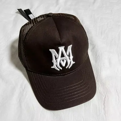 Brown Trucker Hat with White 'M' Logo
