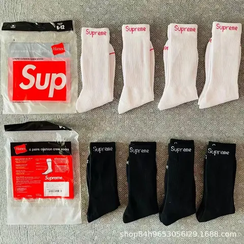 Supreme x Hanes Cushion Crew Socks - White and Black