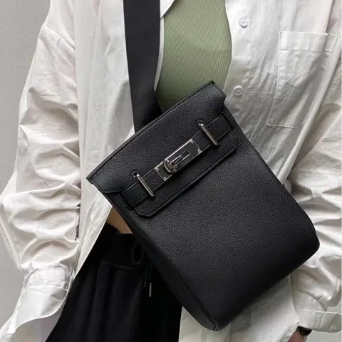 Black Leather Crossbody Bag with Silver Hardware