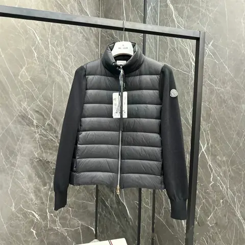 Moncler Black Quilted Vest with Knit Sleeves