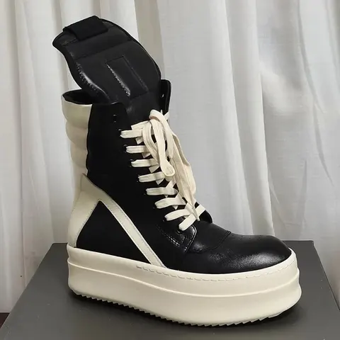 Black and White Platform High-Top Boots