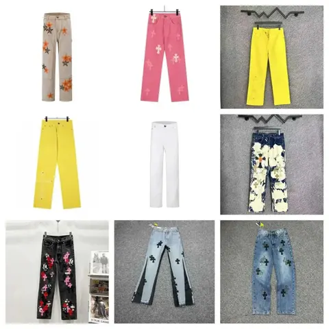 Cross Embroidered Denim and Colored Pants Collection