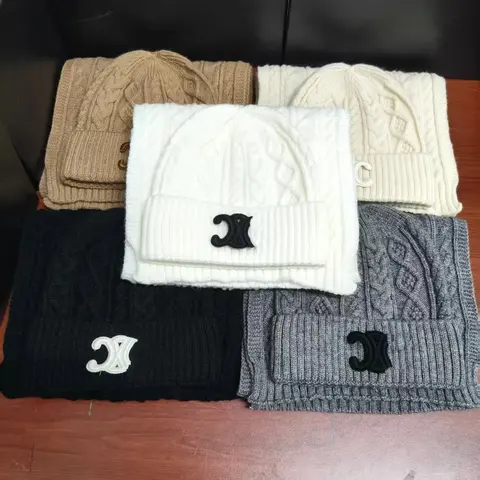 Cable Knit Beanie Hat with Logo Patch