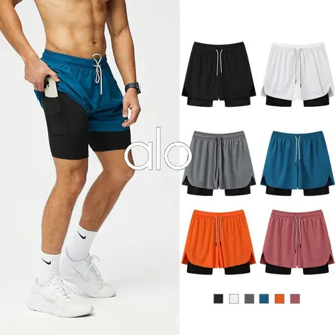 alo Yoga Men's Double Layer Running Shorts