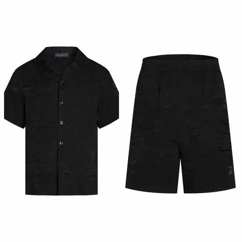 Louis Vuitton Black Monogram Print Shirt and Shorts Set