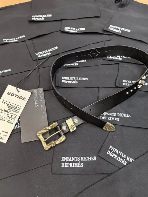 Enfants Riches Déprimés Black Leather Belt with Gold Buckle