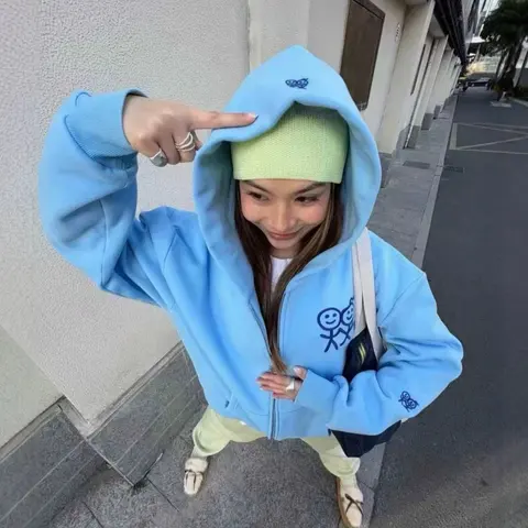 Blue Hoodie with Smiley Face Design