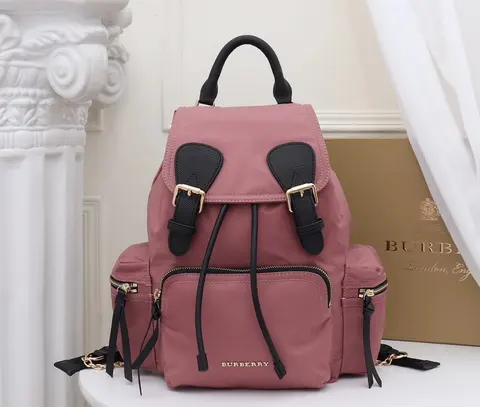 Burberry Pink Nylon Backpack with Gold Hardware