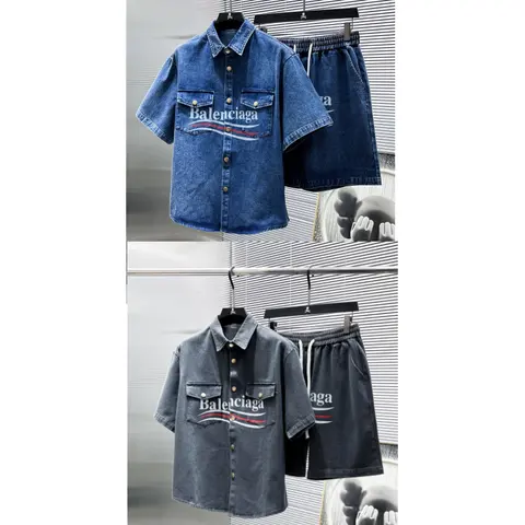 Balenciaga Denim Shirt and Shorts Set