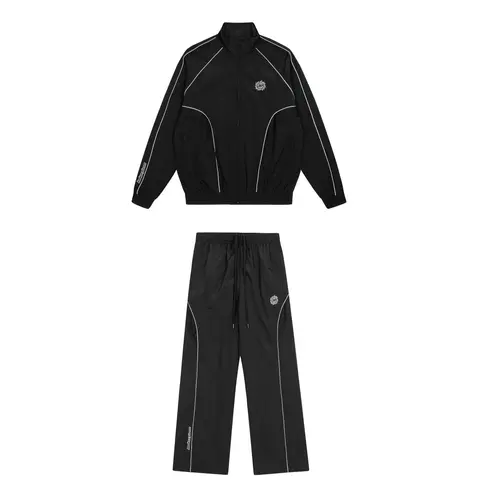 Black Track Suit with White Accents and Logo