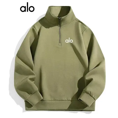 alo Olive Green Half-Zip Pullover