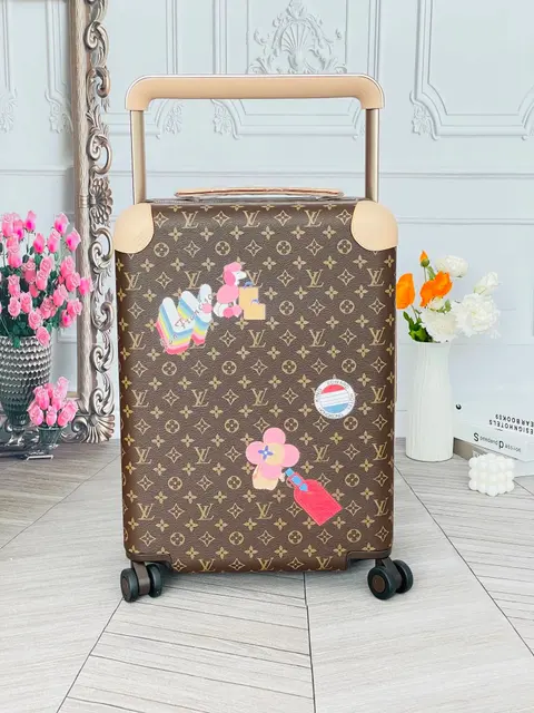 Louis Vuitton Monogram Rolling Suitcase with Decorative Stickers