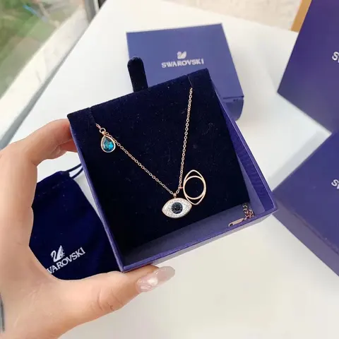 Swarovski Eye Pendant Necklace with Teardrop Charm
