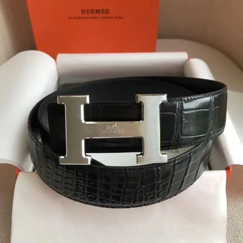 Hermès Black Crocodile Leather H Belt