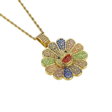 Gold Tone Crystal Flower Pendant Necklace