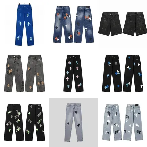 Cross-Embroidered Denim Pants Collection