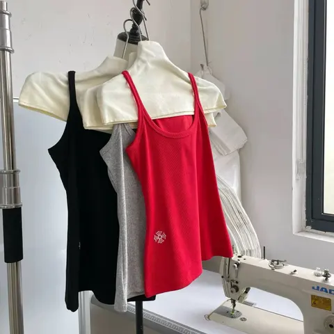 Red, Black, and Gray Ribbed Tank Tops with Embroidered Logo