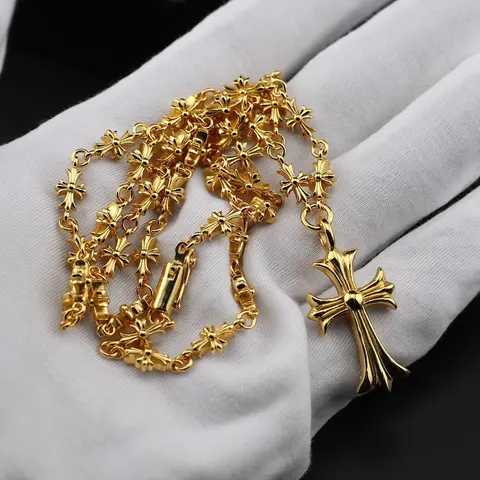 Lead-Free CH Gold Cross Necklace