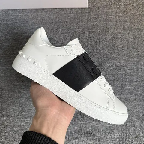 White Leather Sneakers with Black Panel and Studs