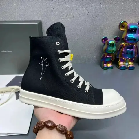 Black High-Top Canvas Sneakers with Star Embroidery