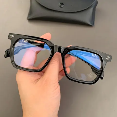 Black Square Frame Glasses with Fleur-de-Lis Detail