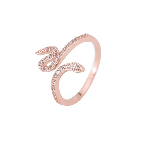 Minimalist Snake Ring with Micro-Pavé Diamonds, Open Adjustable Design for Index Finger