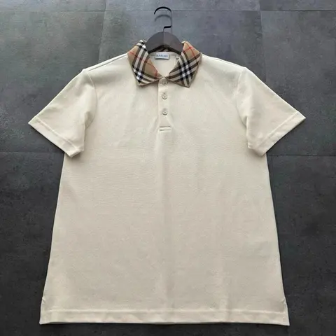 Burberry Cream Polo Shirt with Check Collar
