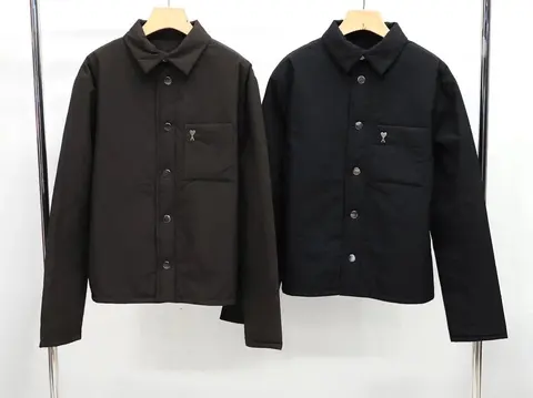 Black Button-Up Jacket with Chest Pocket