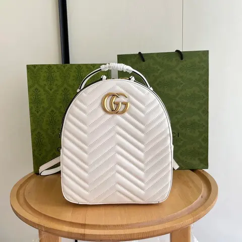 Gucci White Quilted Backpack with GG Logo