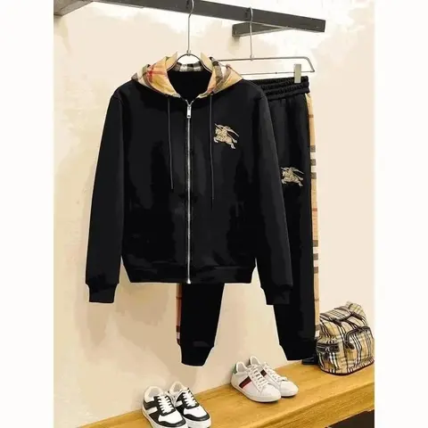 Burberry Black Hoodie and Jogger Set with Check Lining