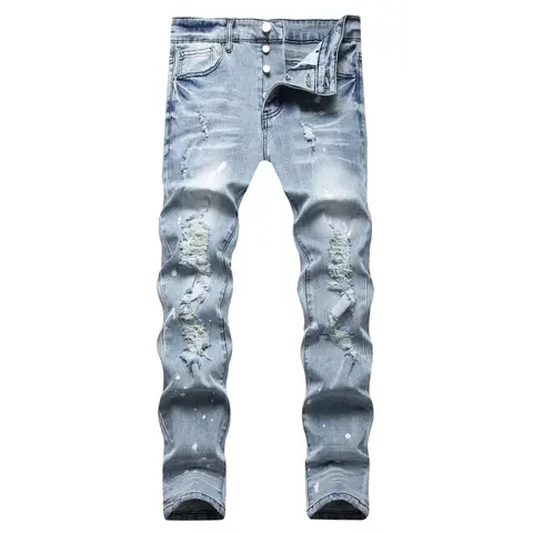 Distressed Ripped Blue Denim Jeans