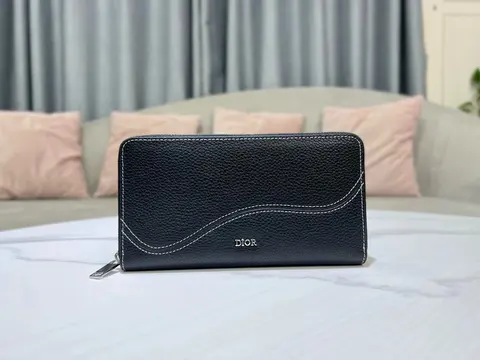 Dior Black Leather Zip Wallet