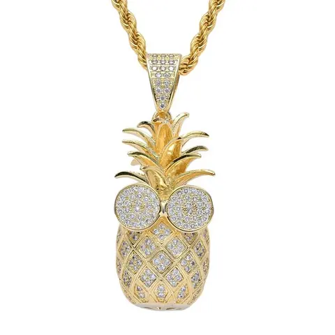 BlingCartel Gold Pineapple Pendant with Sunglasses