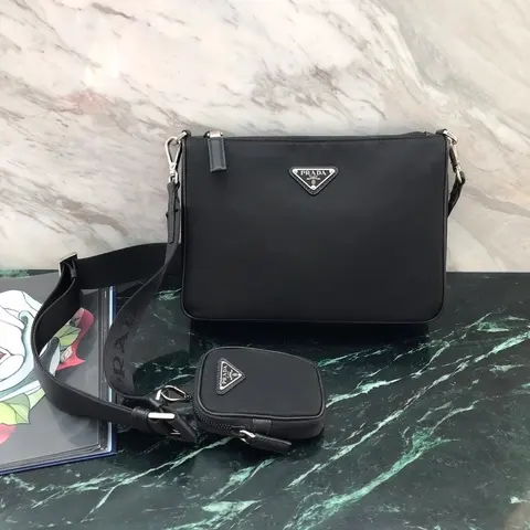 Prada Black Nylon Crossbody Bag with Logo Emblem