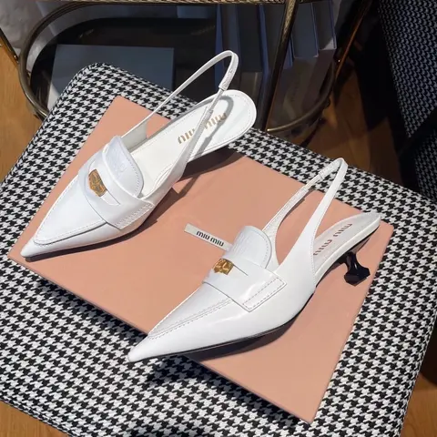 Miu Miu White Leather Pointed-Toe Slingback Heels