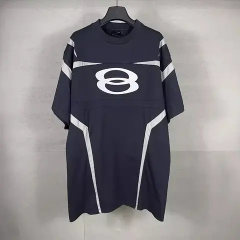 Dark Blue Oversized T-Shirt with White Number 8 Design