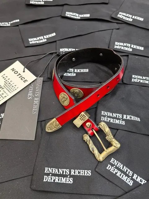 Enfants Riches Déprimés Red Leather Belt with Gold Hardware