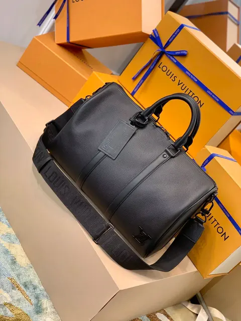 Louis Vuitton Black Leather Duffle Bag