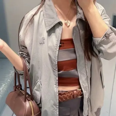 Gray Lightweight Jacket with Logo Detail