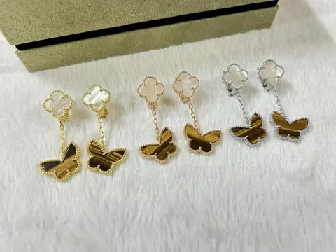 Lead-Free Tiger Eye Butterfly Stud Earrings