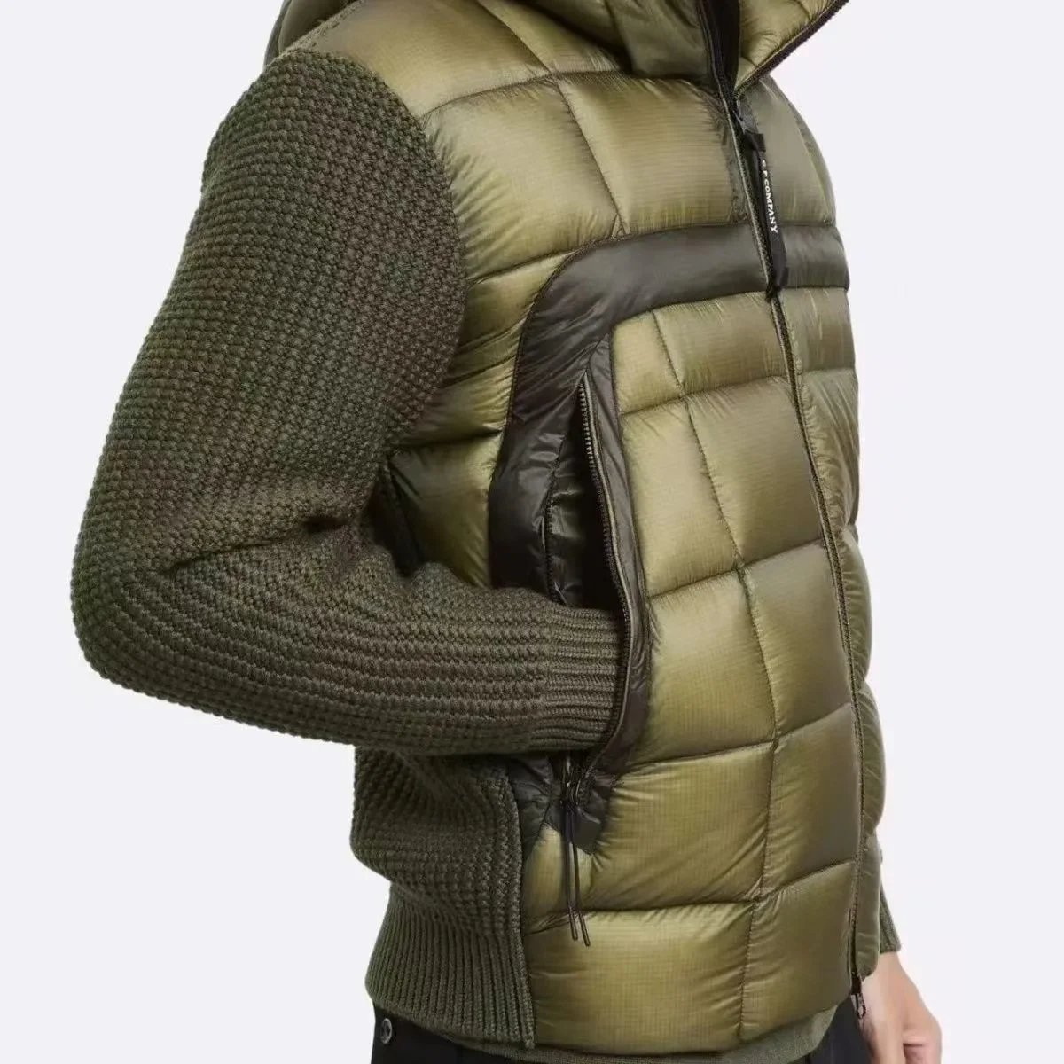 针织拼接羽绒服（90%白鸭绒）-绿色