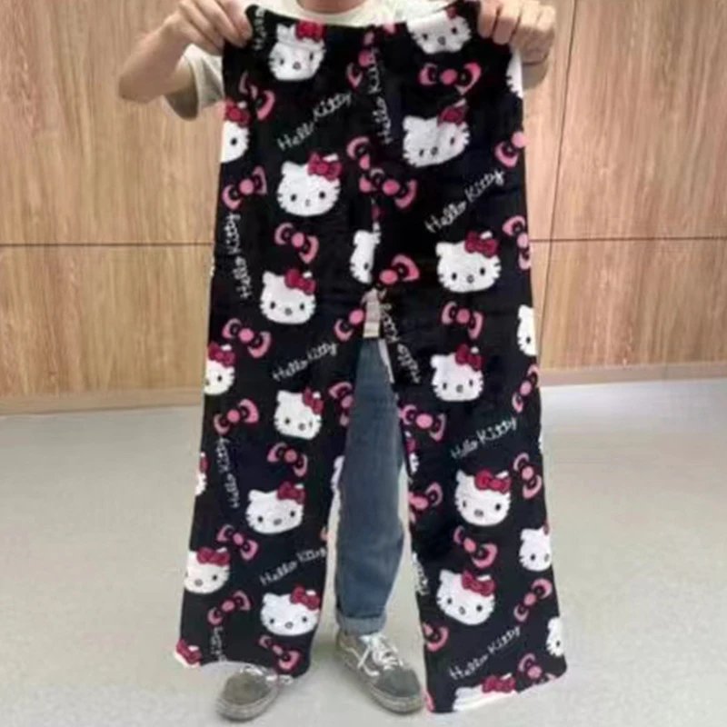 法兰绒黑色猫咪长裤