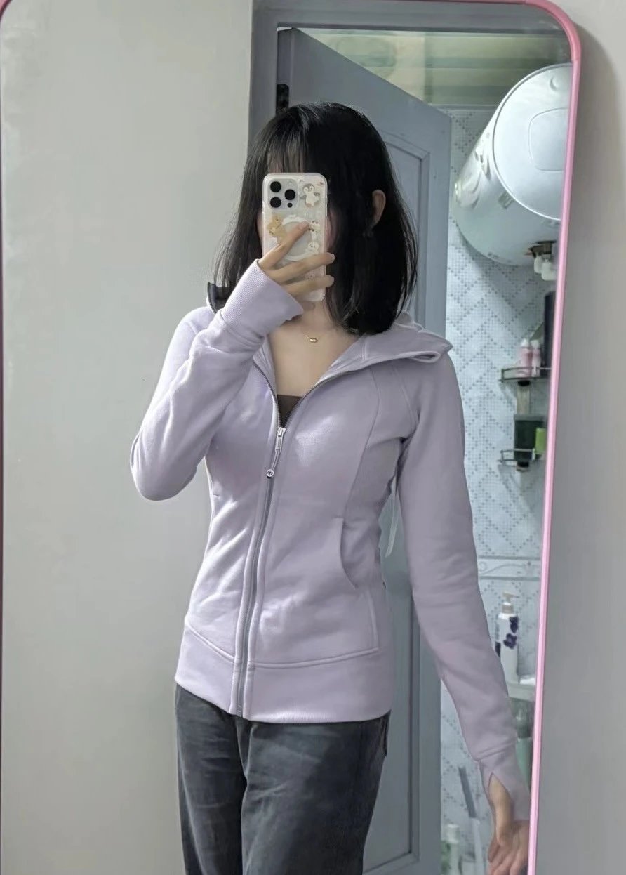 刺绣暗熏紫卫衣修身
